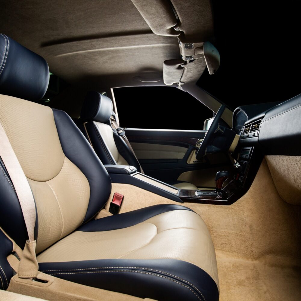The front seat of a car with a seat belt